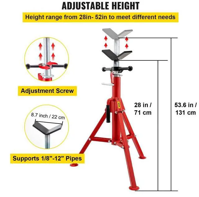 Alt view image 5 of 8 - VEVOR Pipe Jack Stand V-Head Foldable Legs 2500LB Max. Height 52"