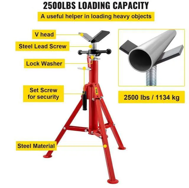 Alt view image 4 of 8 - VEVOR Pipe Jack Stand V-Head Foldable Legs 2500LB Max. Height 52"