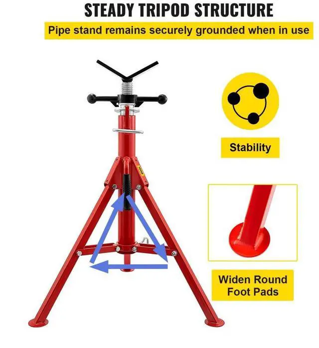 Alt view image 7 of 8 - VEVOR Pipe Jack Stand V-Head Foldable Legs 2500LB Max. Height 52"