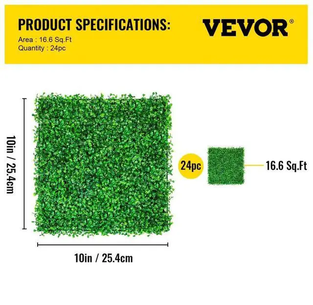 Alt view image 8 of 8 - VEVOR Artificial Boxwood Panel, Hedge Decor 24 Pcs 10" X 10" Privacy Fence Panel Grass