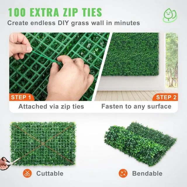 Alt view image 6 of 8 - VEVOR Artificial Boxwood Panel Hedge Decor 24 Pcs 24x16 Inch Privacy Fence Panel Grass