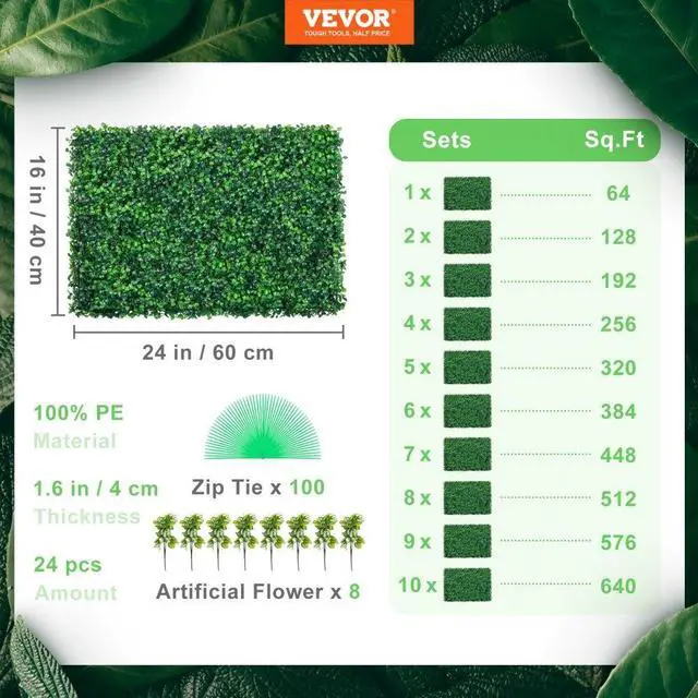 Alt view image 8 of 8 - VEVOR Artificial Boxwood Panel Hedge Decor 24 Pcs 24x16 Inch Privacy Fence Panel Grass