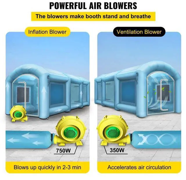 Alt view image 7 of 8 - Inflatable Paint Booth Spray Paint Tent 20x10x8ft w/Air Filter 750W+350W Blowers