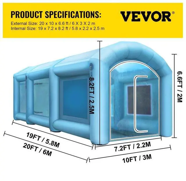 Alt view image 8 of 8 - Inflatable Paint Booth Spray Paint Tent 20x10x8ft w/Air Filter 750W+350W Blowers