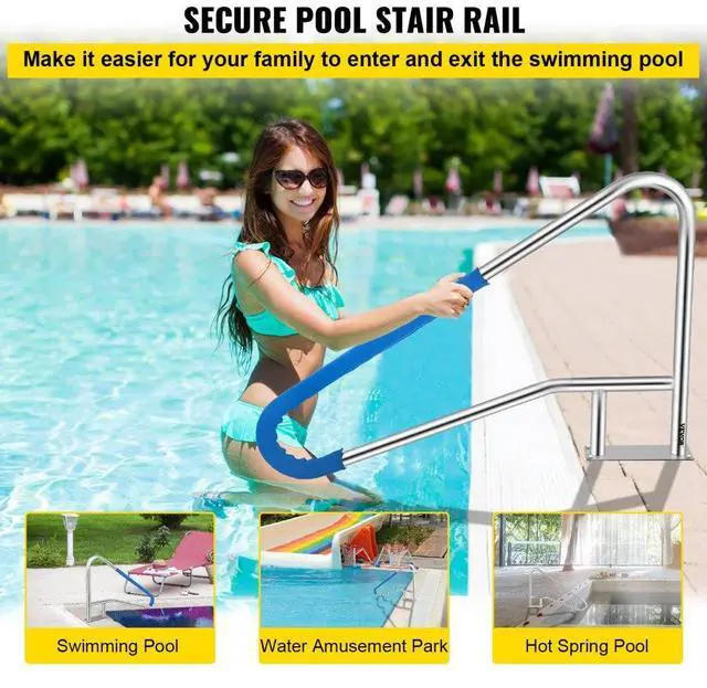 Alt view image 3 of 8 - VEVOR Pool Rail Pool Railing 55x32" Pool Handrail Stainless Steel W/ Grip Cover