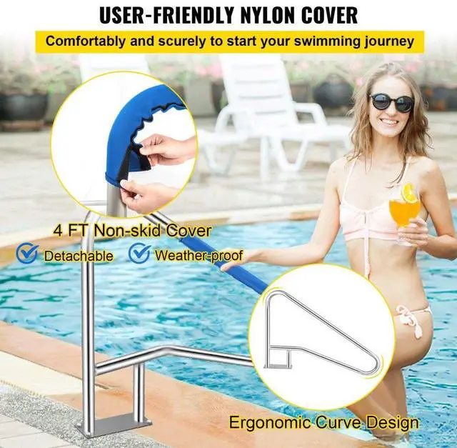 Alt view image 4 of 8 - VEVOR Pool Rail Pool Railing 55x32" Pool Handrail Stainless Steel W/ Grip Cover