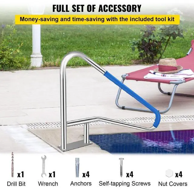 Alt view image 7 of 8 - VEVOR Pool Rail Pool Railing 55x32" Pool Handrail Stainless Steel W/ Grip Cover