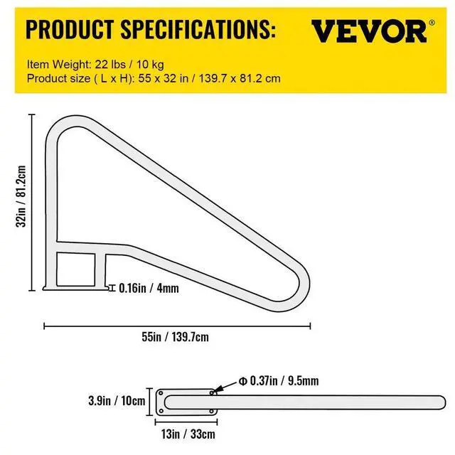 Alt view image 8 of 8 - VEVOR Pool Rail Pool Railing 55x32" Pool Handrail Stainless Steel W/ Grip Cover