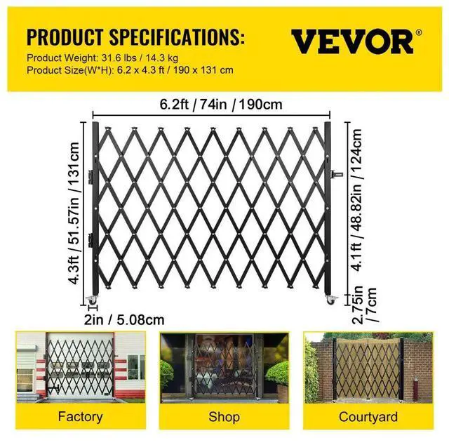 Alt view image 8 of 8 - VEVOR Single Folding Security Gate Folding Door Gate 48"w X 71"h Scissor Gate