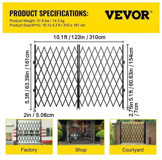 Alt view image 8 of 8 - VEVOR Double Folding Security Gate Folding Door Gate 5' H X 10' W Scissor Gate