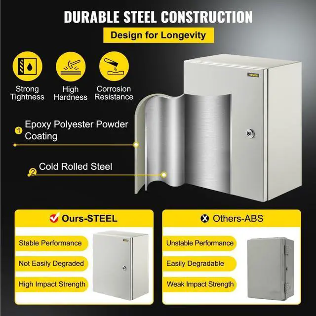 Alt view image 4 of 8 - VEVOR Steel Electrical Box Electrical Enclosure Box 16x12x8'' Carbon Steel Ip65