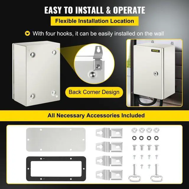 Alt view image 7 of 8 - VEVOR Steel Electrical Box Electrical Enclosure Box 12x8x6'' Carbon Steel Ip65