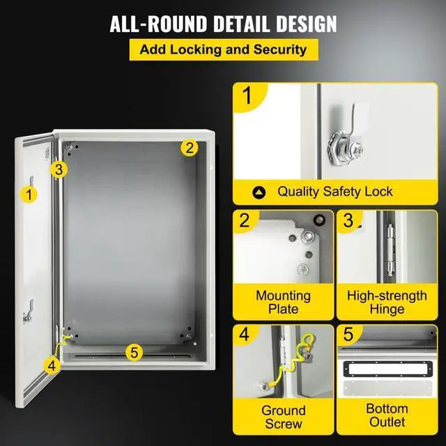 Alt view image 6 of 8 - VEVOR 24x16x10'' Carbon Steel Electrical Enclosure Wall Mount Junction Box Ip65