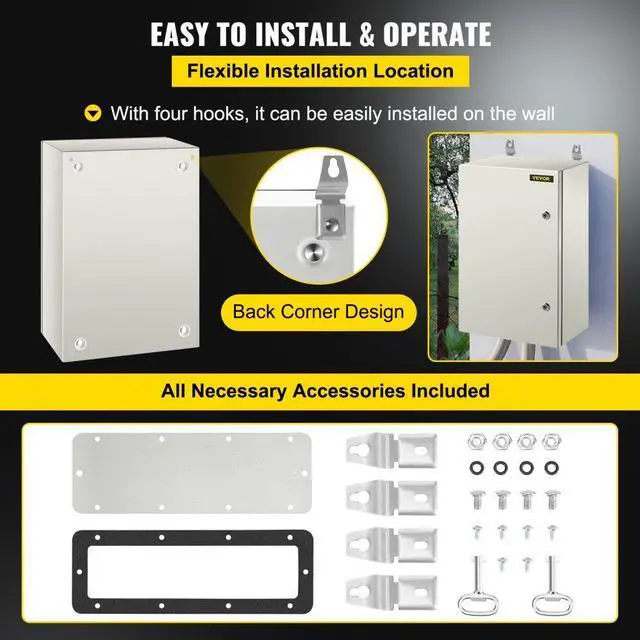 Alt view image 7 of 8 - VEVOR 24x16x10'' Carbon Steel Electrical Enclosure Wall Mount Junction Box Ip65