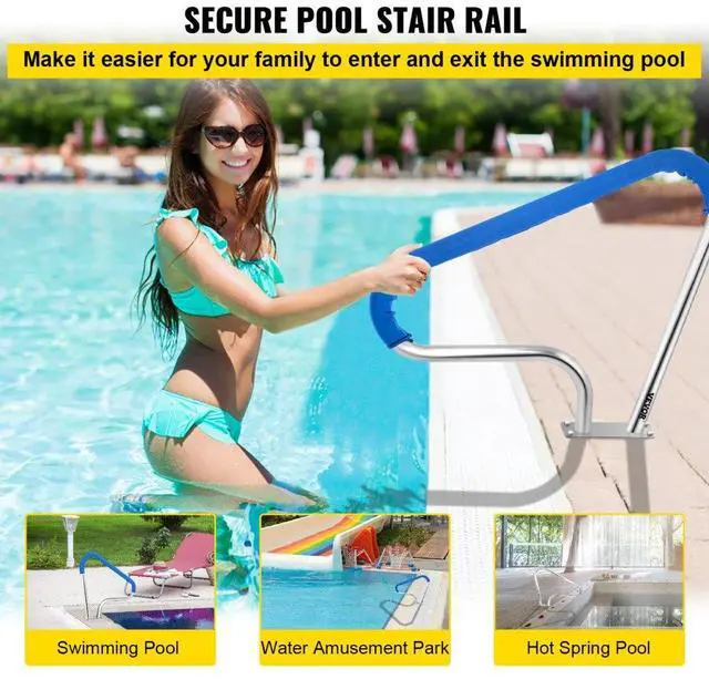 Alt view image 3 of 8 - VEVOR Pool Rail Pool Railing 39x32" Pool Handrail Stainless Steel W/ Grip Cover
