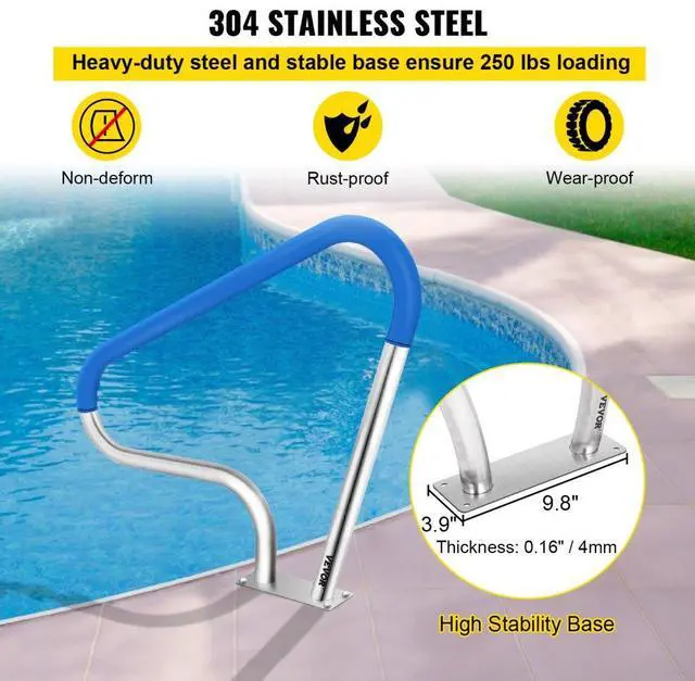Alt view image 5 of 8 - VEVOR Pool Rail Pool Railing 39x32" Pool Handrail Stainless Steel W/ Grip Cover