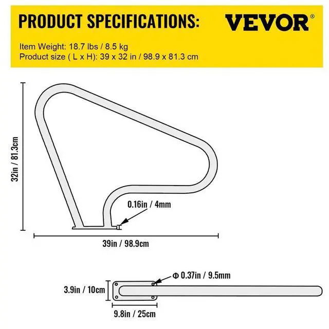Alt view image 8 of 8 - VEVOR Pool Rail Pool Railing 39x32" Pool Handrail Stainless Steel W/ Grip Cover