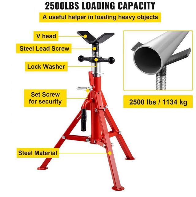 Alt view image 4 of 8 - VEVOR Pipe Jack Stand V-Head and Foldable Legs 2500LB Max. Height 42IN