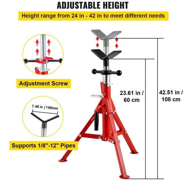 Alt view image 5 of 8 - VEVOR Pipe Jack Stand V-Head and Foldable Legs 2500LB Max. Height 42IN