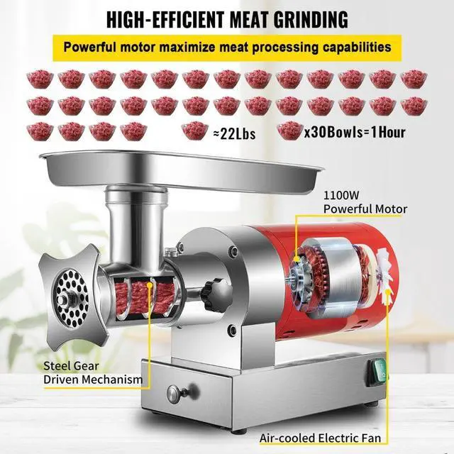 Alt view image 12 of 15 - VEVOR Electric Meat Grinder Meat Mincer 661Lbs/H Sausage Maker 1.5HP Red Drawer