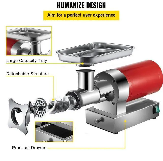 Alt view image 14 of 15 - VEVOR Electric Meat Grinder Meat Mincer 661Lbs/H Sausage Maker 1.5HP Red Drawer