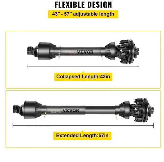 Alt view image 5 of 8 - Vevor Pto Shaft Pto Drive Shaft 1-3/8" 6 Spline Ends T5 43"-57" For Brush Hog