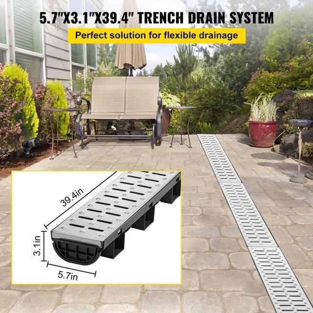 Alt view image 3 of 8 - VEVOR Drainage Trench Driveway Channel Drain Kit Metal Grate-5.8"x3.1"-5 Pack