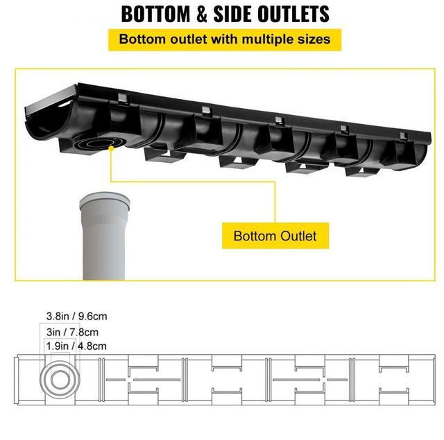 Alt view image 6 of 8 - VEVOR Drainage Trench Driveway Channel Drain Kit Metal Grate-5.8"x3.1"-5 Pack
