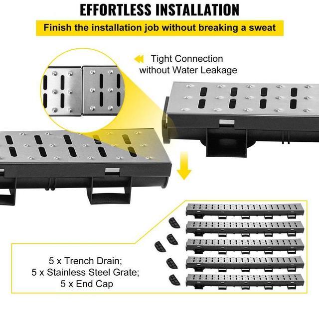 Alt view image 4 of 8 - VEVOR Drainage Trench Driveway Channel Drain Kit Metal Grate-5.8"x3.1"-5 Pack