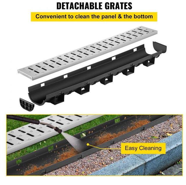 Alt view image 5 of 8 - VEVOR Drainage Trench Driveway Channel Drain Kit Metal Grate-5.8"x3.1"-5 Pack