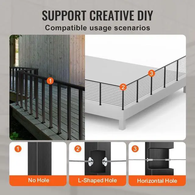 Alt view image 6 of 8 - Vevor Cable Railingpost Deck Railing 36x1.5x1.5" Diy Post Without Holes Black
