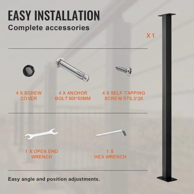 Alt view image 7 of 8 - Vevor Cable Railingpost Deck Railing 36x1.5x1.5" Diy Post Without Holes Black
