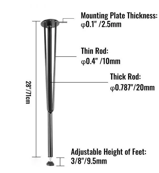 Alt view image 2 of 2 - VEVOR Hairpin Table Legs Metal Coffee Table Legs Desk 28" Height 3-rod Set Of 4