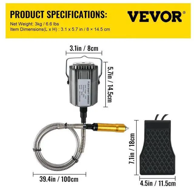 Alt view image 8 of 8 - VEVOR 780W 6.5mm Electric SR Hanging Flex Shaft Mill Jewelry Design Repair Tools