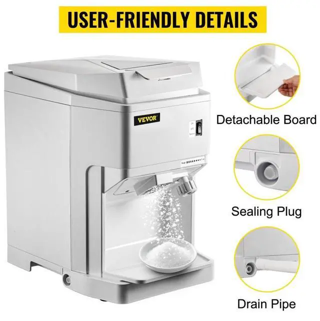 Alt view image 7 of 8 - VEVOR Ice Shaver Machine Electric, Shaved Ice Machine Commercial 265 LBS/H, Snow Cone Maker w/Ice Hopper & Lid, 250W Ice Crusher w/Drain Pipe Tabletop