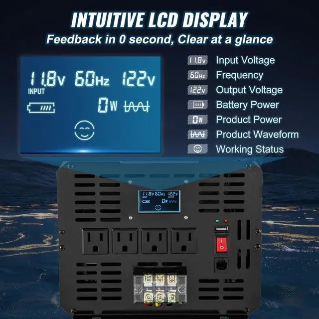 Alt view image 4 of 8 - VEVOR Pure Sine Wave Inverter Power Inverter 5000W DC12V to AC120V Inverter LCD