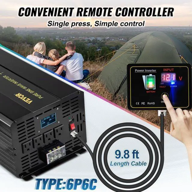 Alt view image 5 of 8 - VEVOR Pure Sine Wave Inverter Power Inverter 5000W DC12V to AC120V Inverter LCD