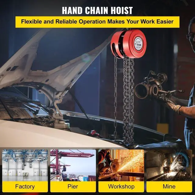 Alt view image 3 of 8 - VEVOR Chain Hoist Chain Block 1 Ton Capacity 10 Feet Lift Steel Construction Red