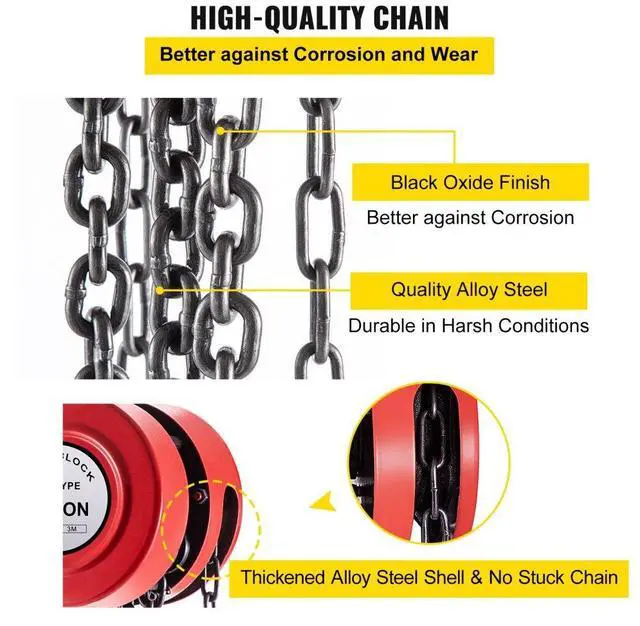 Alt view image 5 of 8 - VEVOR Chain Hoist Chain Block 1 Ton Capacity 10 Feet Lift Steel Construction Red