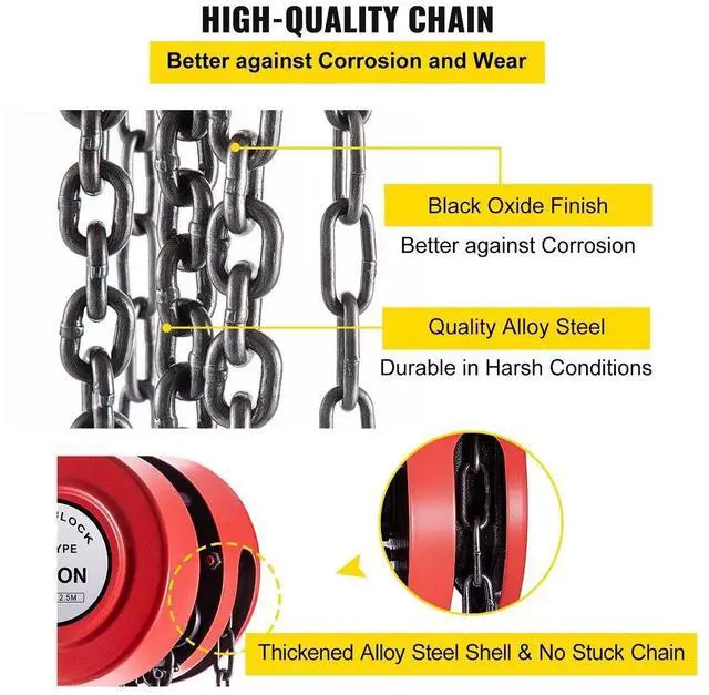 Alt view image 5 of 8 - VEVOR Chain Hoist Chain Block 2 Ton Capacity 8 Feet Lift Steel Construction Red
