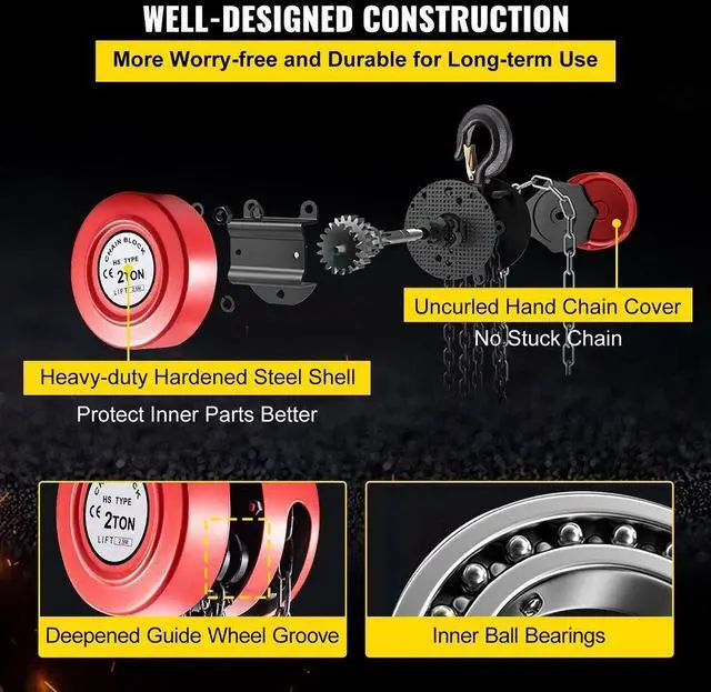 Alt view image 7 of 8 - VEVOR Chain Hoist Chain Block 2 Ton Capacity 8 Feet Lift Steel Construction Red