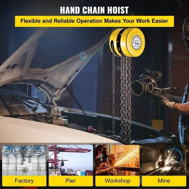 Alt view image 3 of 8 - VEVOR 1 Ton Chain Puller Block Fall Chain Lift Hoist Hand Tools Chain With Hook