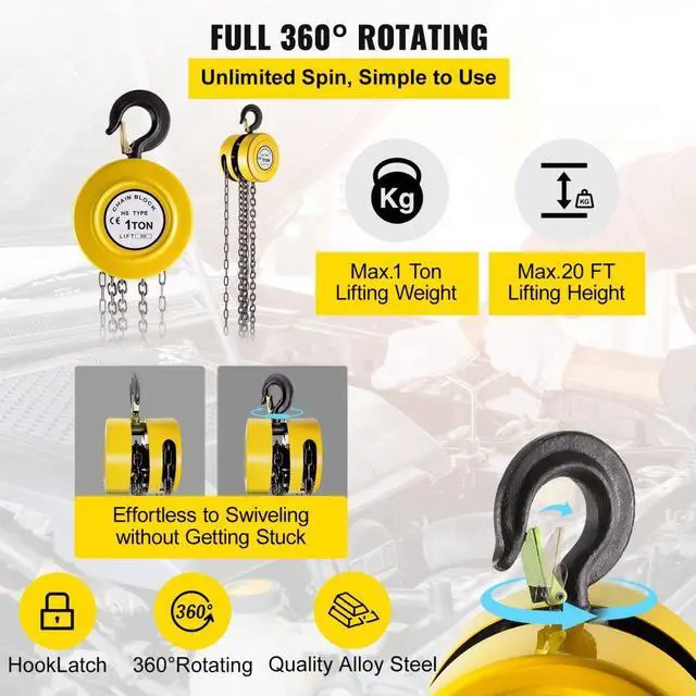 Alt view image 4 of 8 - VEVOR 1 Ton Chain Puller Block Fall Chain Lift Hoist Hand Tools Chain With Hook