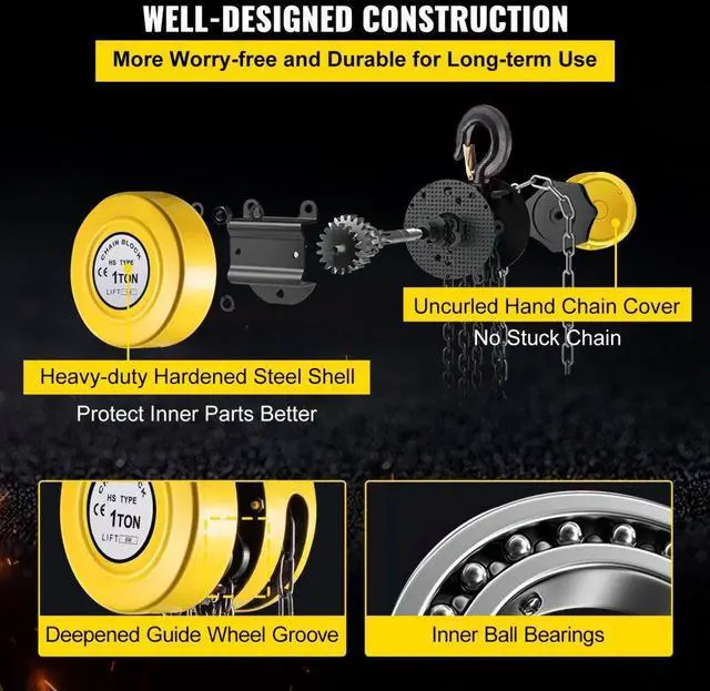 Alt view image 7 of 8 - VEVOR 1 Ton Chain Puller Block Fall Chain Lift Hoist Hand Tools Chain With Hook