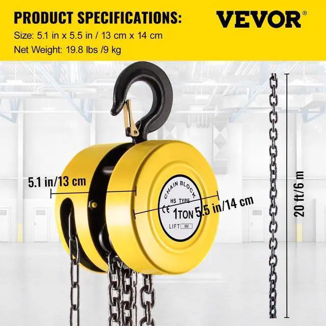 Alt view image 8 of 8 - VEVOR 1 Ton Chain Puller Block Fall Chain Lift Hoist Hand Tools Chain With Hook