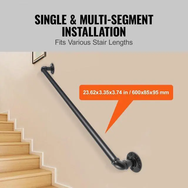 Alt view image 5 of 8 - VEVOR Pipe Stair Handrail Staircase Handrail 2 Ft Carbon Steel For Wall Mount