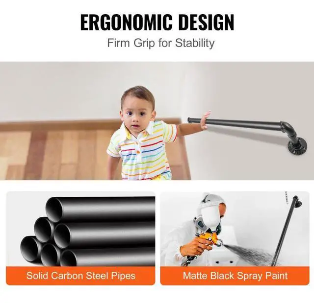 Alt view image 6 of 8 - VEVOR Pipe Stair Handrail Staircase Handrail 2 Ft Carbon Steel For Wall Mount