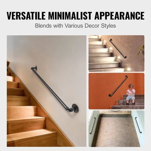 Alt view image 7 of 8 - VEVOR Pipe Stair Handrail Staircase Handrail 2 Ft Carbon Steel For Wall Mount