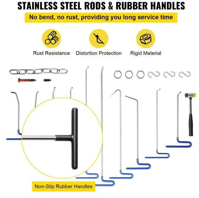 Alt view image 7 of 8 - VEVOR Rods Dent Puller Stainless Steel Paintless Repair Kits Hail Removal 20pcs