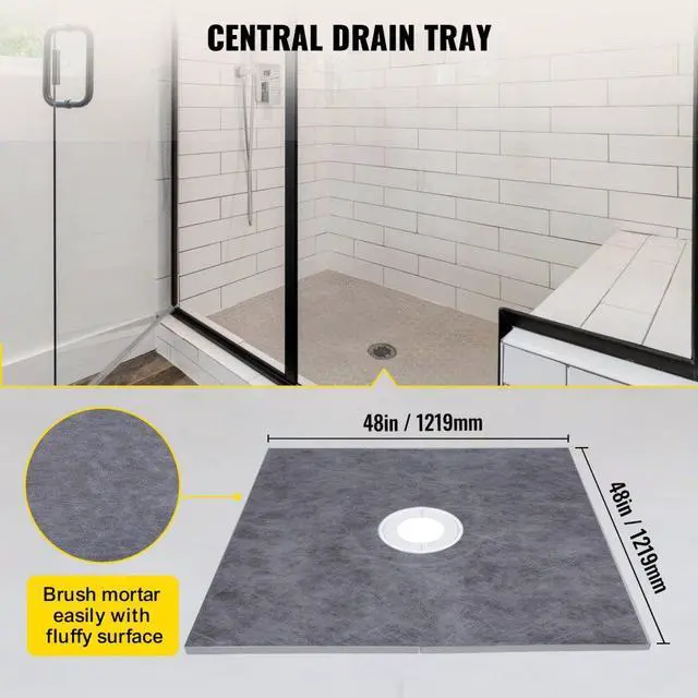 Alt view image 3 of 8 - Vevor 48''x48'' Shower Kit With Shower Tray & Curb With Central Drain Kit Pvc